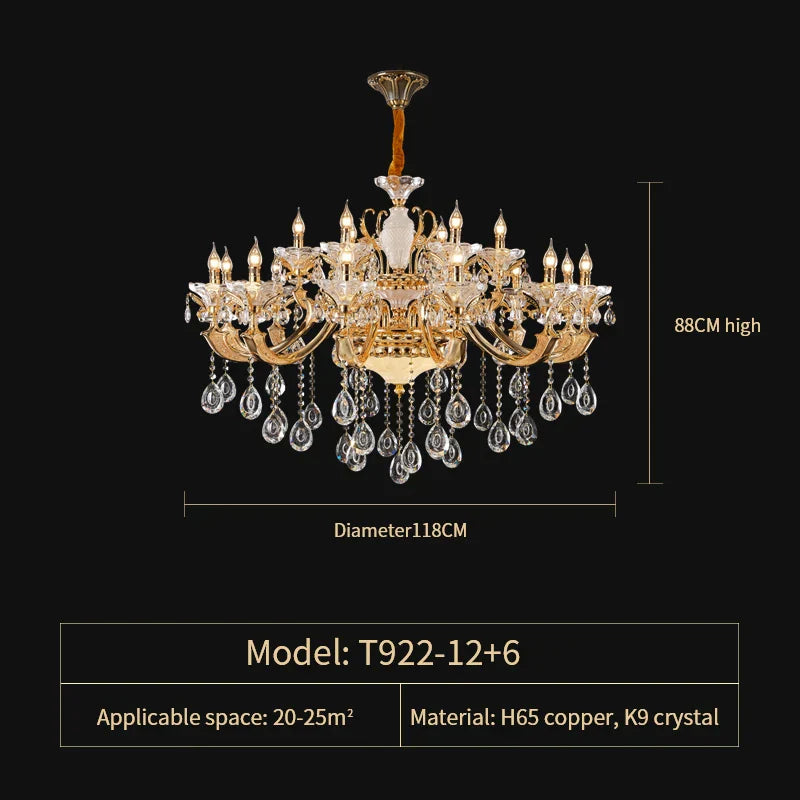 European Crystal Chandelier | Luxe Villa Hall Lighting | Zinc Alloy Middle Floor Lamp