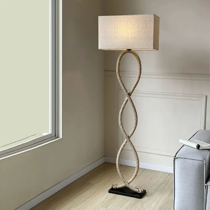 Hemp Rope Fabric Shade LED Floor Lamp for Home Decor