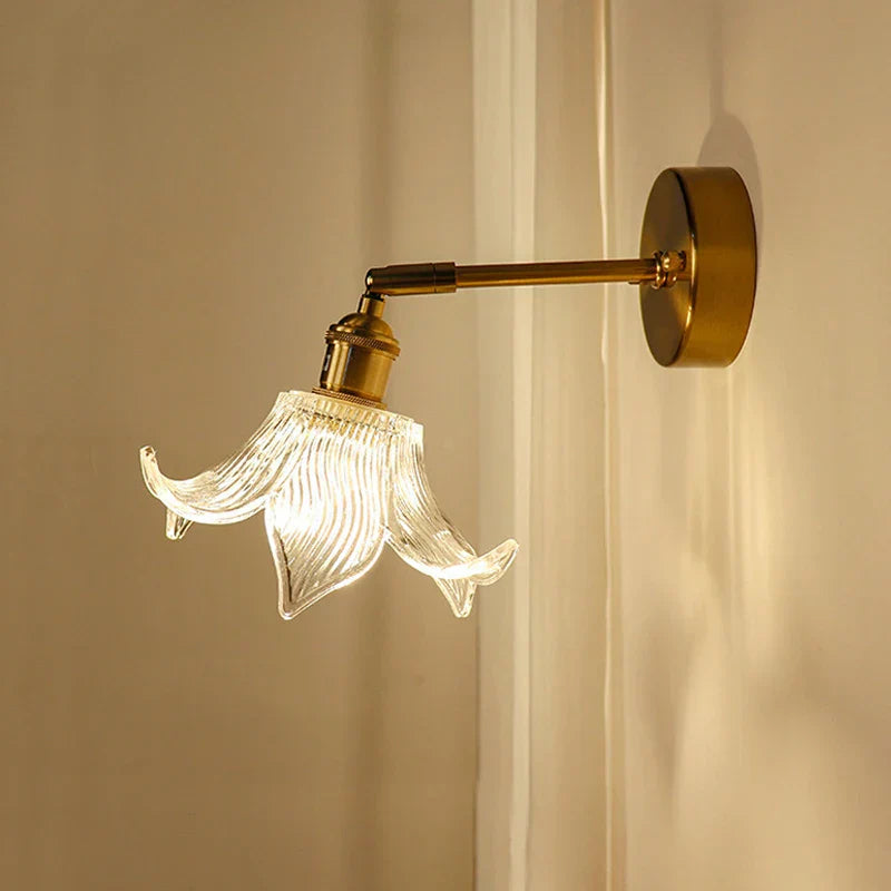 Brass Mirror Wall Sconce with Glass Shade for Bedroom and Living Room