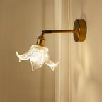 Brass Mirror Wall Sconce with Glass Shade for Bedroom and Living Room