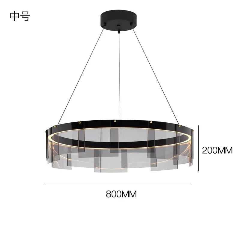 Glass Circle LED Pendant Light: Stratos Luxury Chandelier for Kitchen Island
