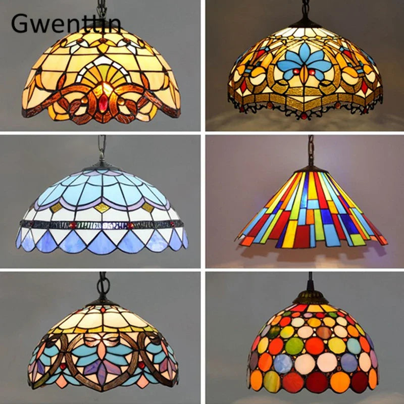 Stained Glass Pendant Lights: Baroque Style LED Kitchen Lighting Fixtures