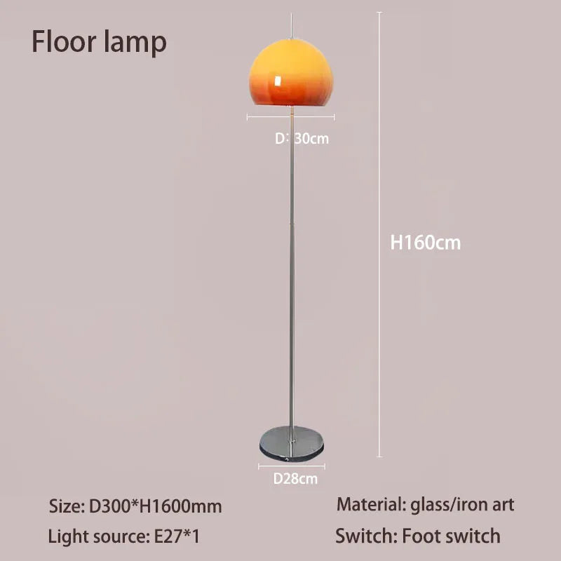 Retro Glass Gradient Orange Mushroom LED Floor Lamp for Living Room & Bedroom