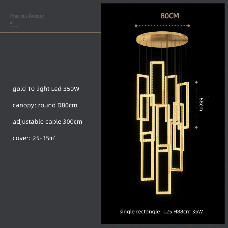 Crystal LED Pendant Light Luxury Stairs Lustre Modern Lighting Fixture