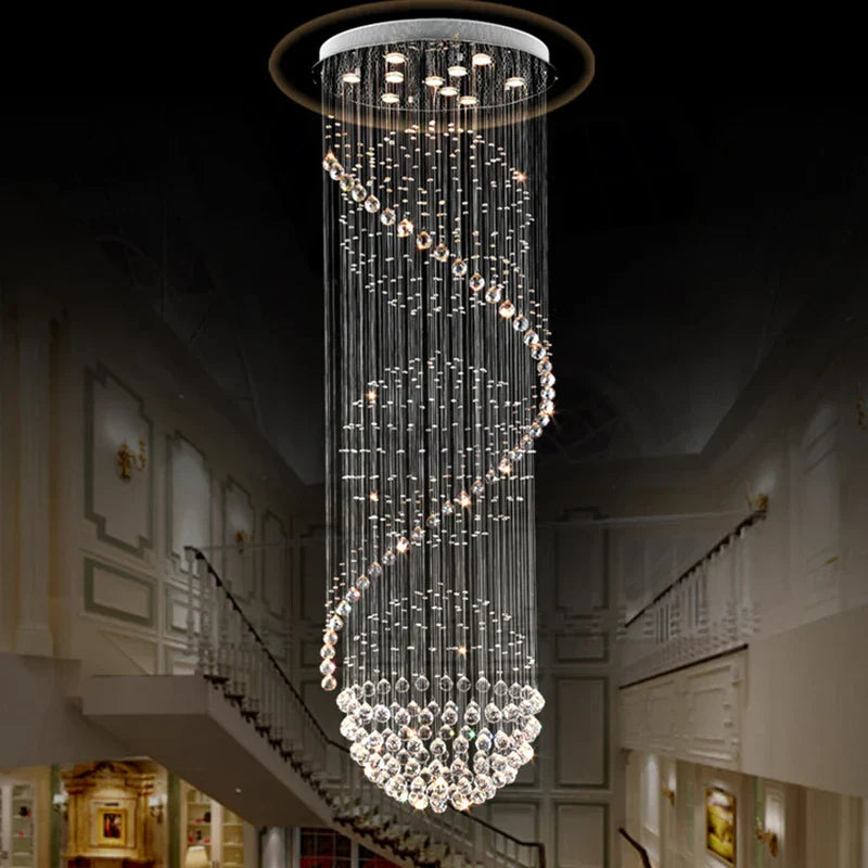 Modern Crystal Double Staircase Chandelier LED Pendant Lights for Villa Hall