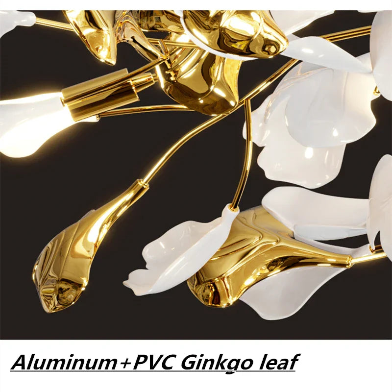 Ginkgo Leaf Acrylic Metal LED Ceiling Chandelier for Home Living Room