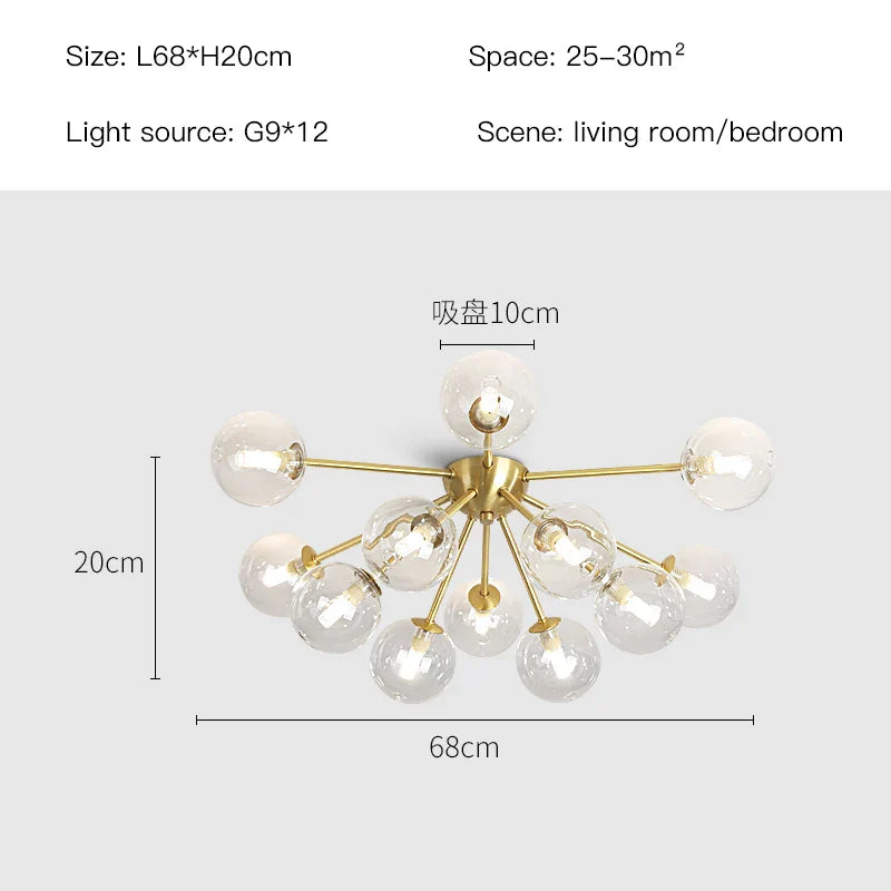 Glass Ball LED Ceiling Chandelier for Modern Living Room and Bedroom Lighting