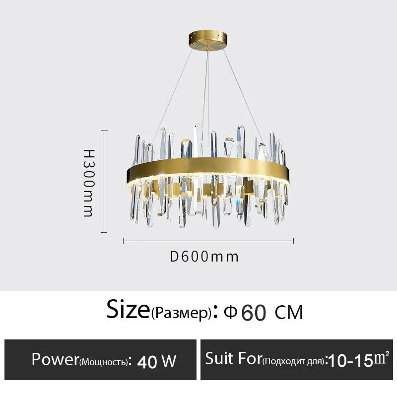 Luxury Crystal Dimmable Round Chandelier - Glossy LED Lighting
