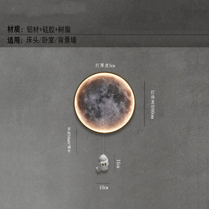 Moon Astronaut LED Wall Lamp for Bedroom, Children's Room, and TV Background