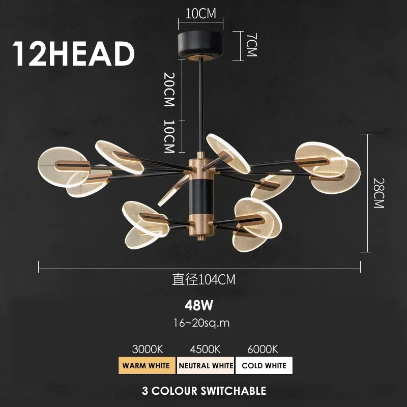 Nordic Iron LED Chandelier Rotatable Pendant Lamp for Dining Room, Living Room, Bedroom