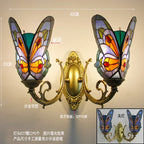 Butterfly Glass Sconces LED Wall Lamps Tiffany Mediterranean Bedroom Lighting