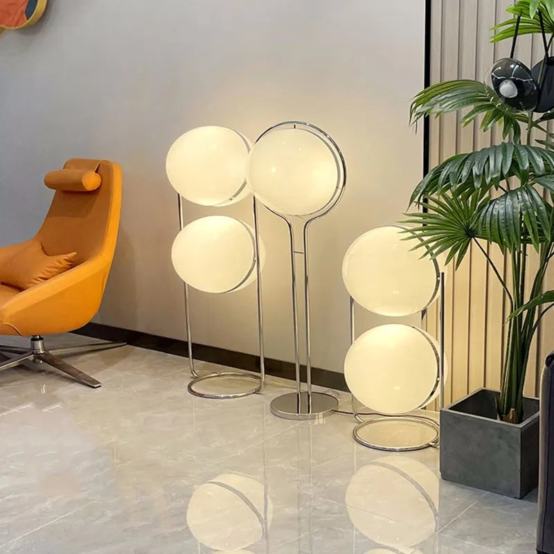 White Acrylic Ball LED Floor Lamp for Home Living Room and Hotel Decor