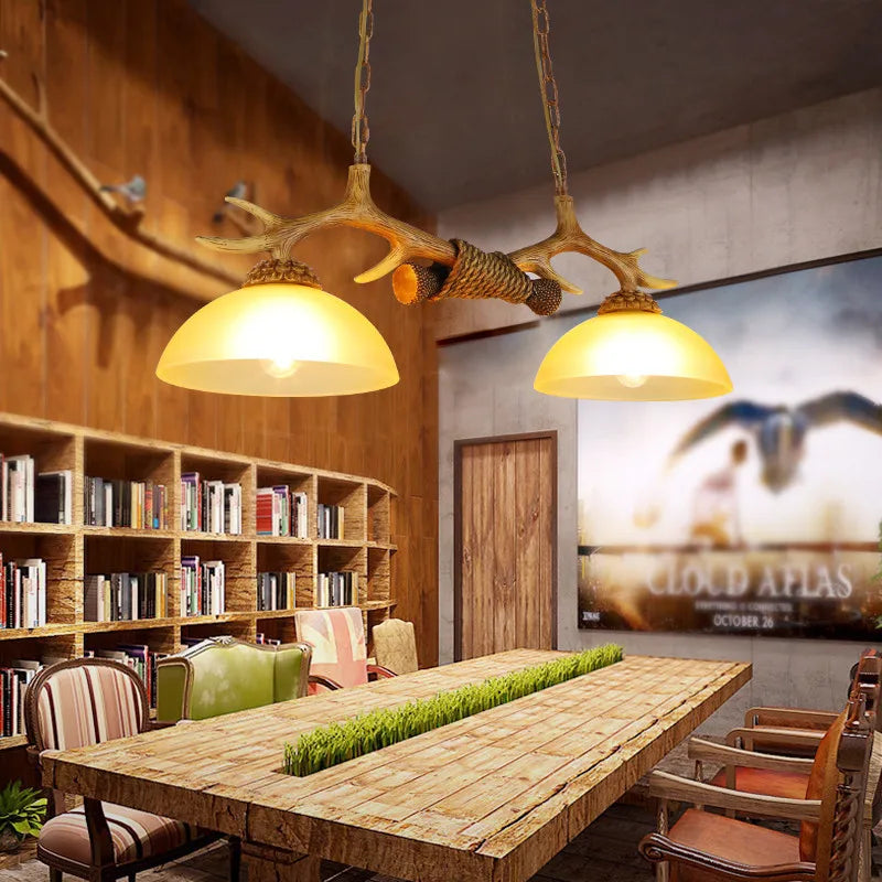 Retro Antlers Chandelier: Resin Restaurant and Cafe LED Lighting Fixture