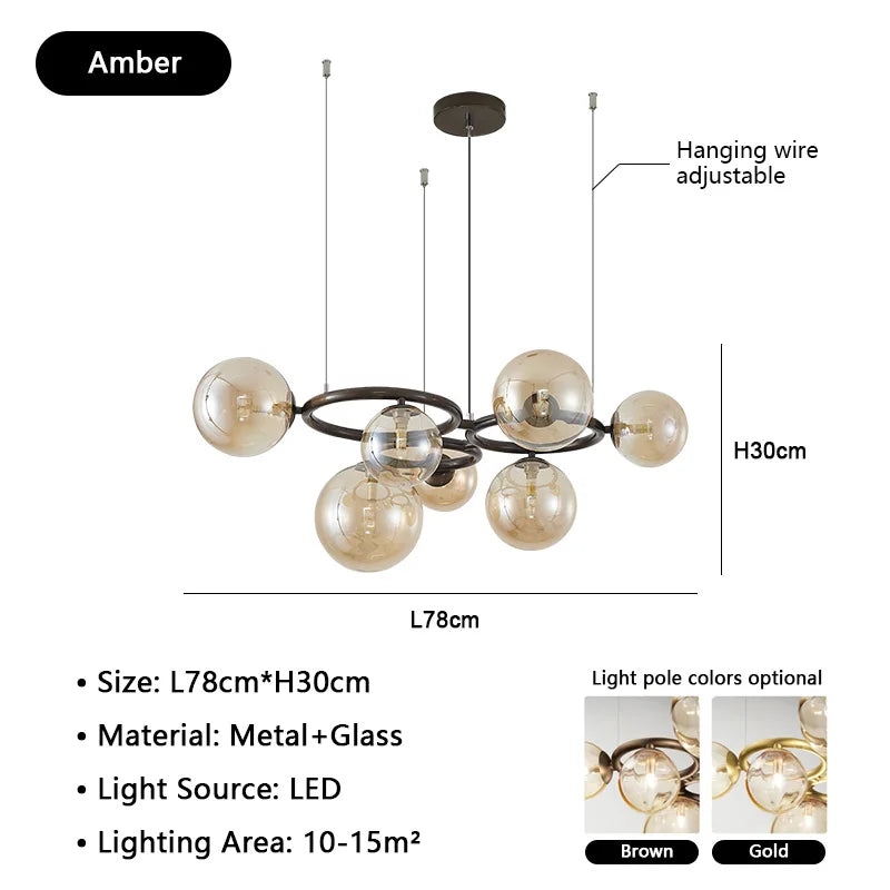Nordic Glass Chandelier Luxury Pendant Lamps for Living Dining Bedroom