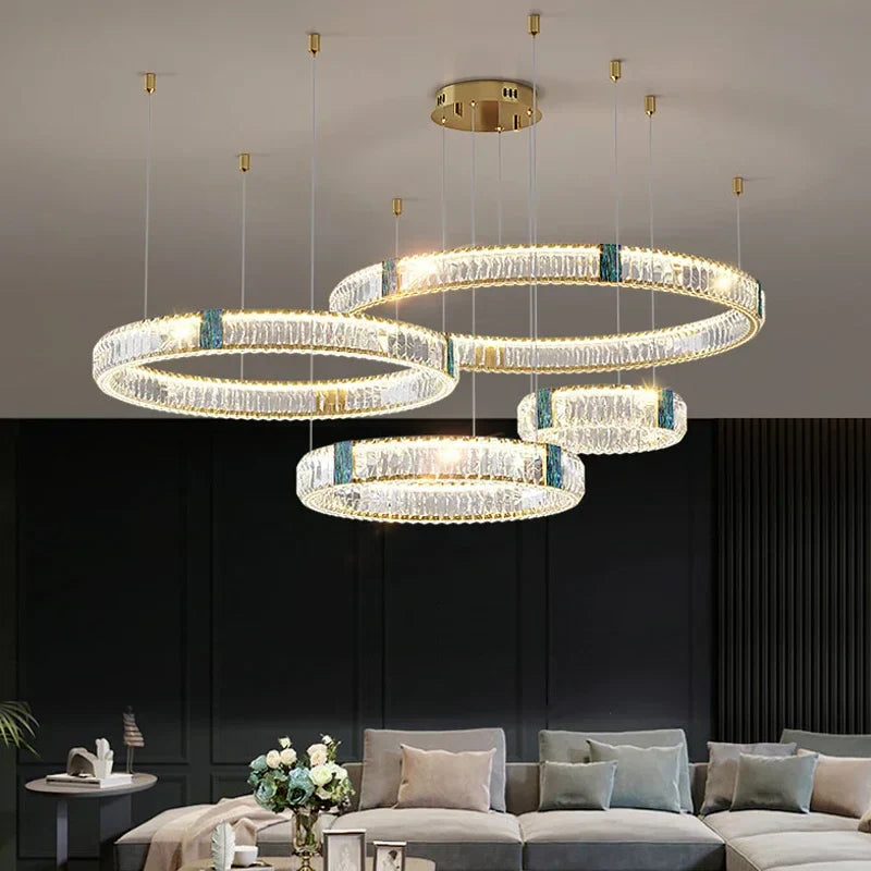 Luxury Golden Crystal Round Ceiling Chandelier with Remote Control LED Light