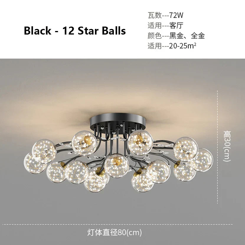 Glass Bubble Ball Crystal LED Ceiling Light - Black Gold Aesthetic Décor