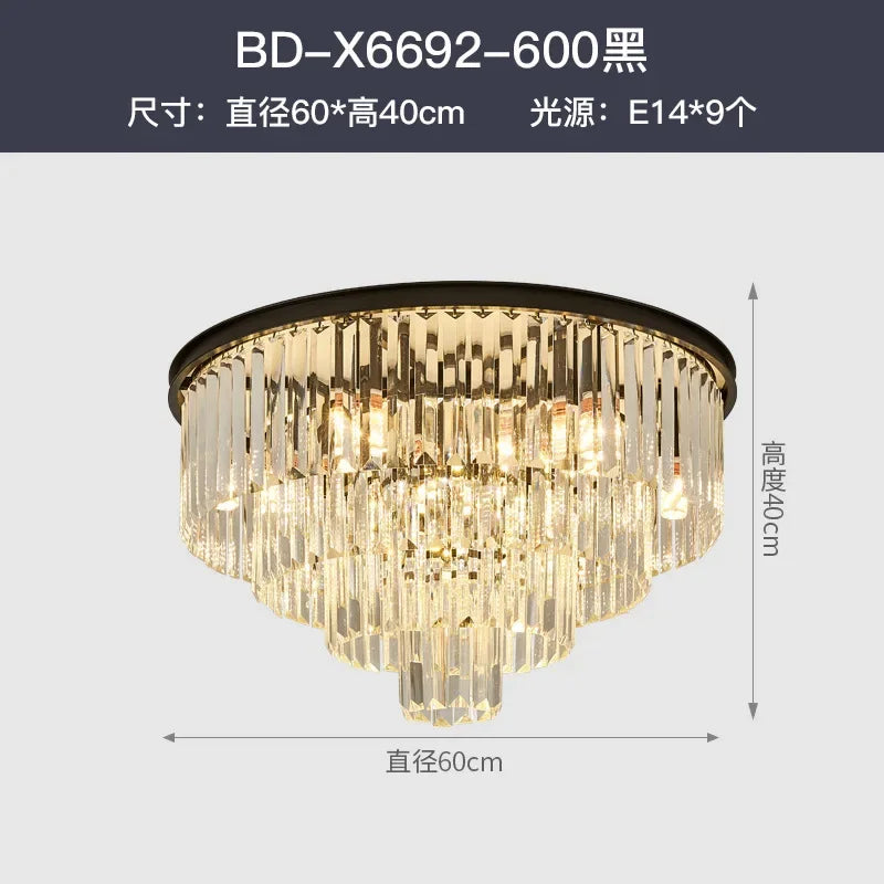 Crystal Gold Black LED Chandelier: Modern Multi-Storey Pendant Lamp Lighting