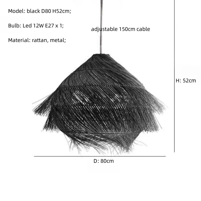 Wabi Sabi Rattan Pendant Chandelier with E27 LED Lights