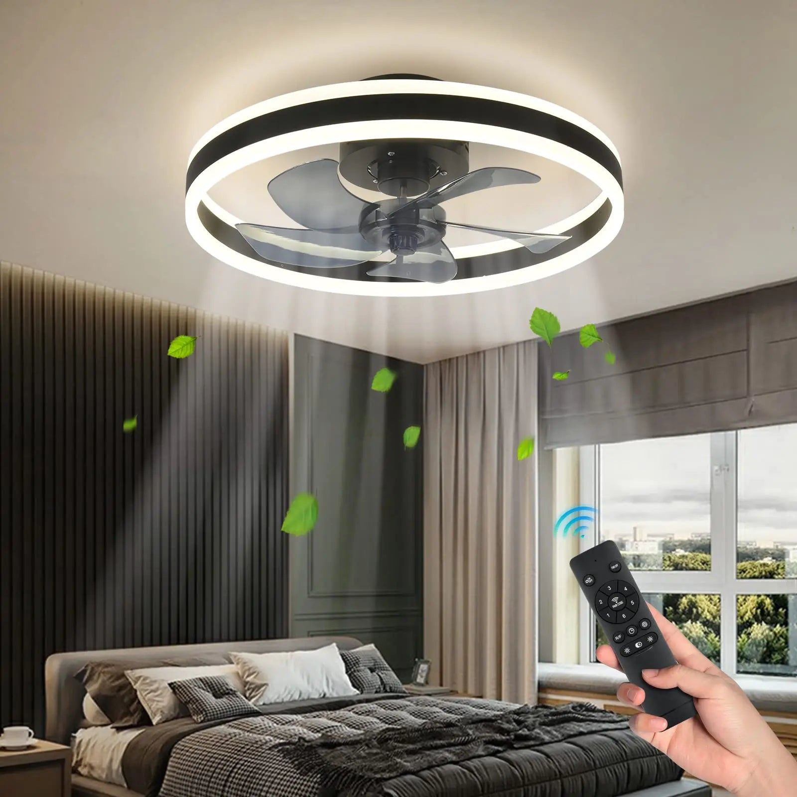 Smart Reversible Ceiling Fan with LED Lights, App Remote, Black/White Chandelier
