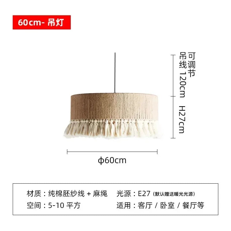 Retro Hemp Rope Tassel Pendant Light: Hand-woven Creative Bedroom Dining Room Main Lamp