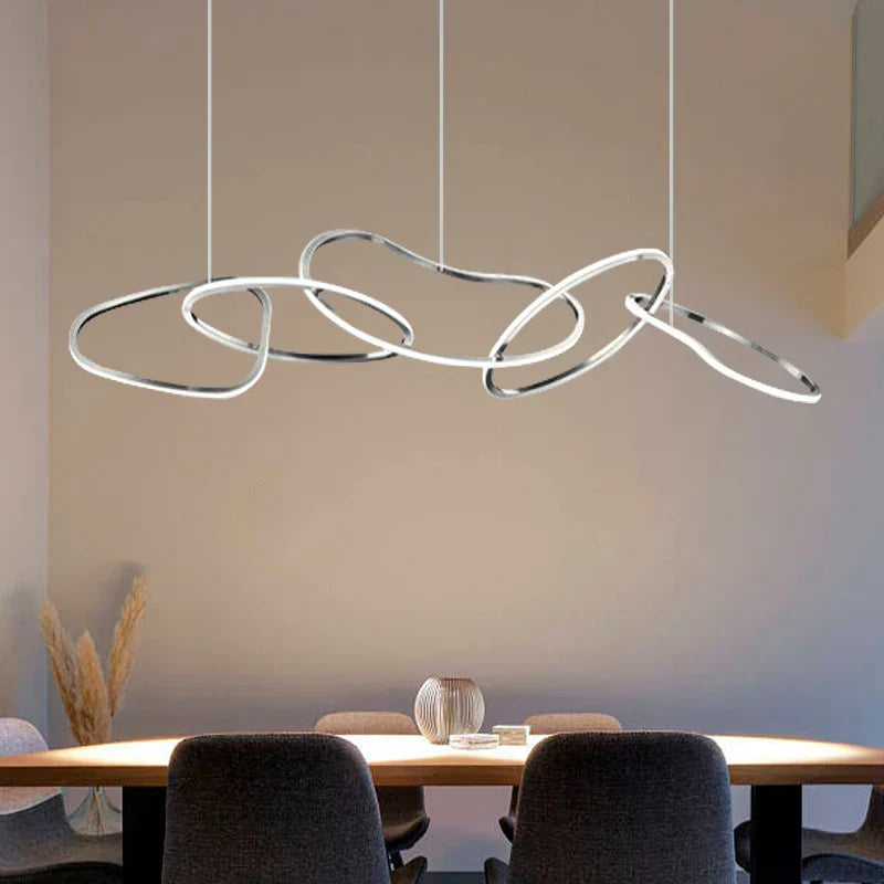 Chrome Stainless Steel LED Pendant Light - Modern Minimalist Dining Room Island Lamp