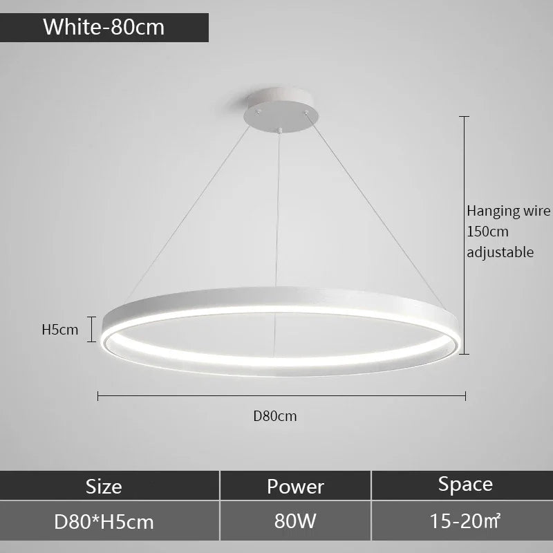 Round Ring LED Chandelier for Modern Minimalist Home and Office Decor