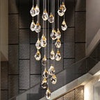 Diamond Crystal Chandelier Staircase LED Golden Large Living Room Hall Lighting