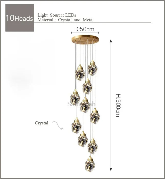 Nordic Crystal Chandelier for Duplex Villa Stair Living Dining Exhibition Hall