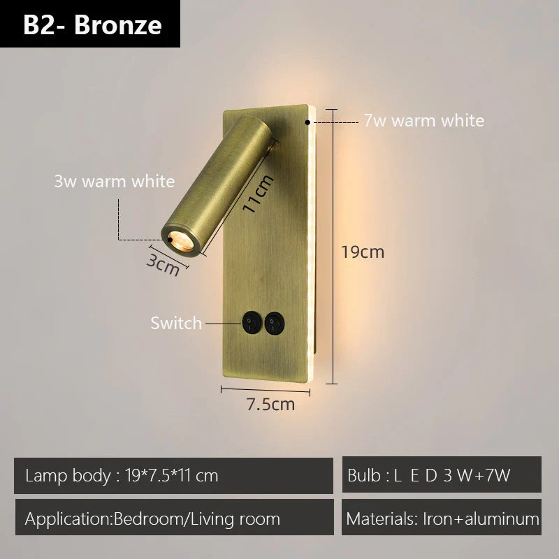 Rotatable Wall Lamp Black Bronze Modern Study LED Wall Sconce Reading Spotlights