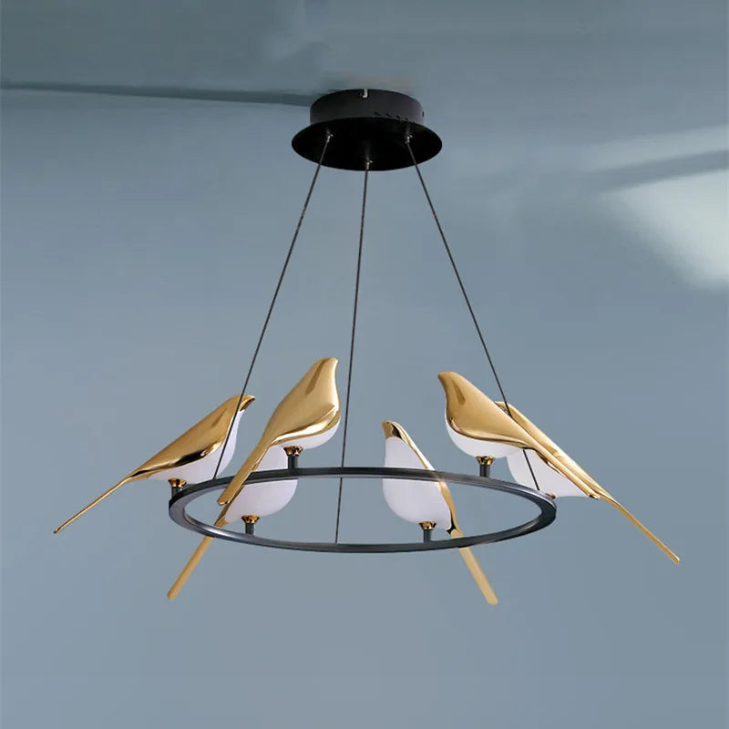 Gold Magpie Bird Ceiling Chandelier: Modern Home Interior Lighting for Living Dining Kitchen