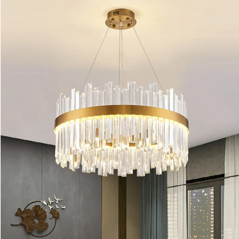 Gold Crystal Ceiling Chandelier | Luxury Indoor Lighting for Living & Dining Room