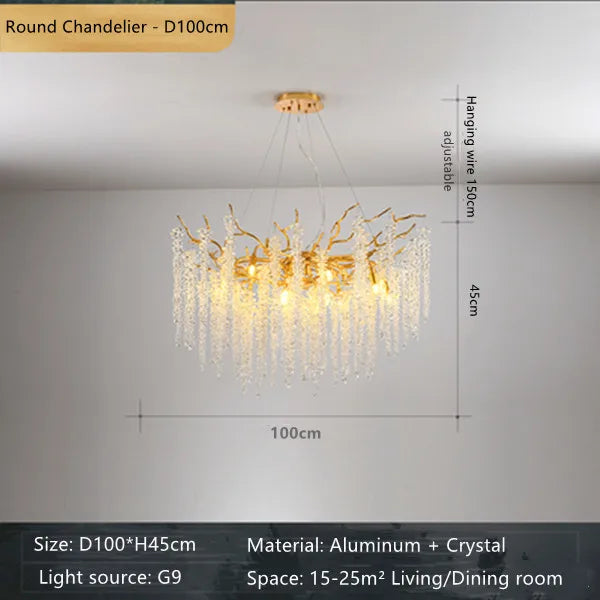 Crystal Branch Chandelier: Elegant French Style Ceiling Light for Living & Dining Room