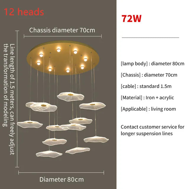 Lotus Leaf LED Pendant Chandelier for Staircase & Living Room Beauty
