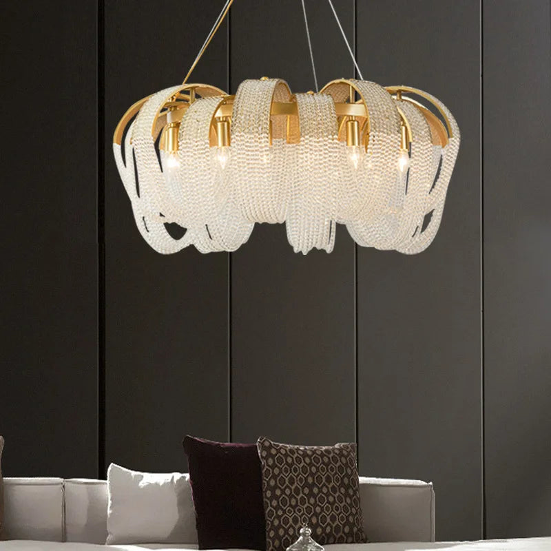 Tassel Crystal Chandelier: High-end LED Lighting for Dining Room & Bedroom
