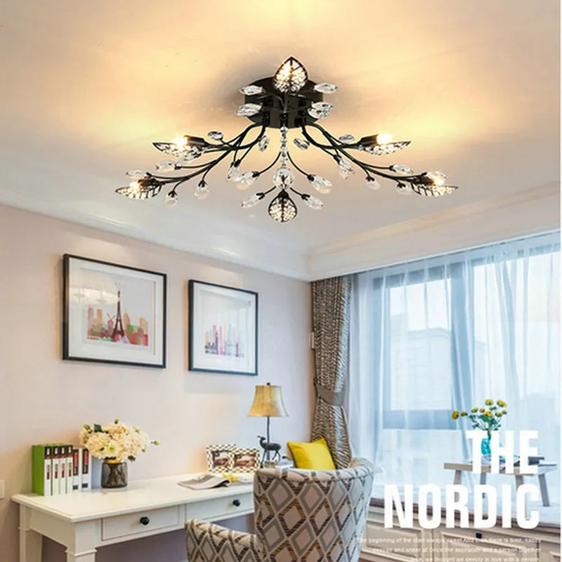 Crystal Ceiling Chandelier LED Light Fixture for Living Room Bedroom Kitchen