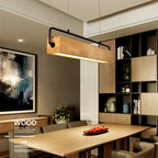 Nordic Wood LED Pendant Light with Metal Rod for Dining Room & Cafe