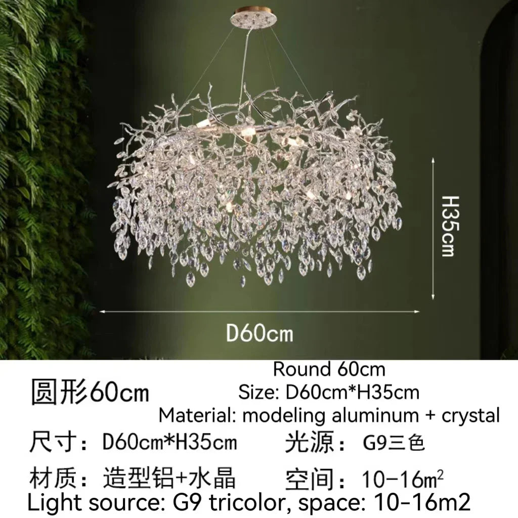 Golden Crystal Tree Chandelier, Luxury Matte Aluminum Art Ceiling Light for Living Room