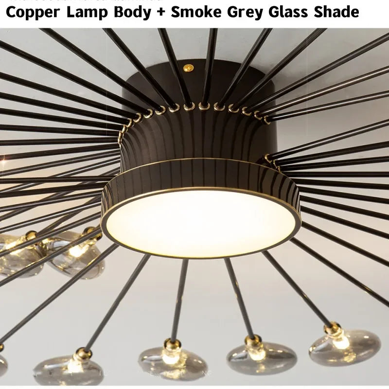 Copper Fireworks LED Ceiling Chandelier for Modern Bedroom and Living Room Decor