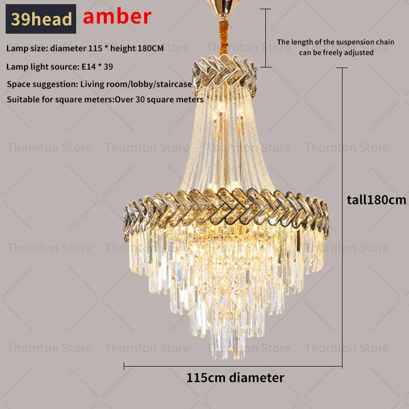 Crystal Chandelier: Modern European Duplex Villa Living Room Luxury Hollow Stair Light