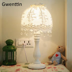 Lace Fabric Table Lamp Led Desk Light for Home Wedding Decor Bedroom