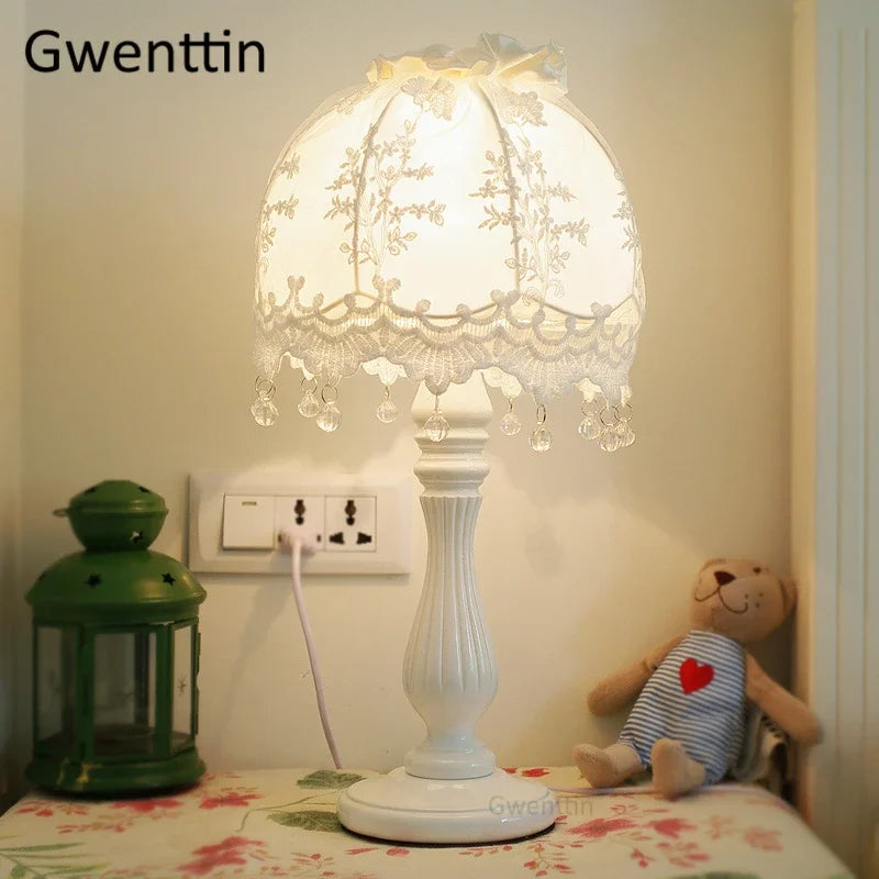 Lace Fabric Table Lamp Led Desk Light for Home Wedding Decor Bedroom