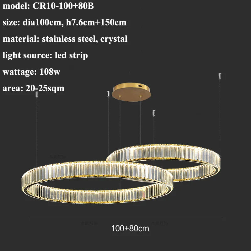 Luxury Steel Crystal Chandelier Dimmable LED Pendant Lights with Remote Control