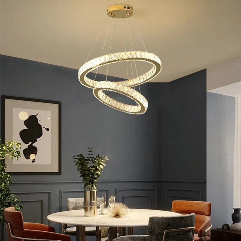 Round Crystal Ceiling Chandelier for Kitchen Dining Room LED Lighting Fixtures