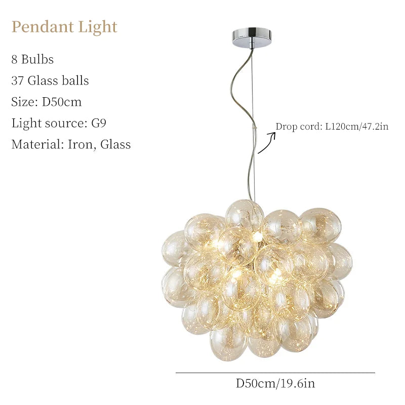Glass Ball Chandelier: Modern Color Pendant Light for Living Room Decor