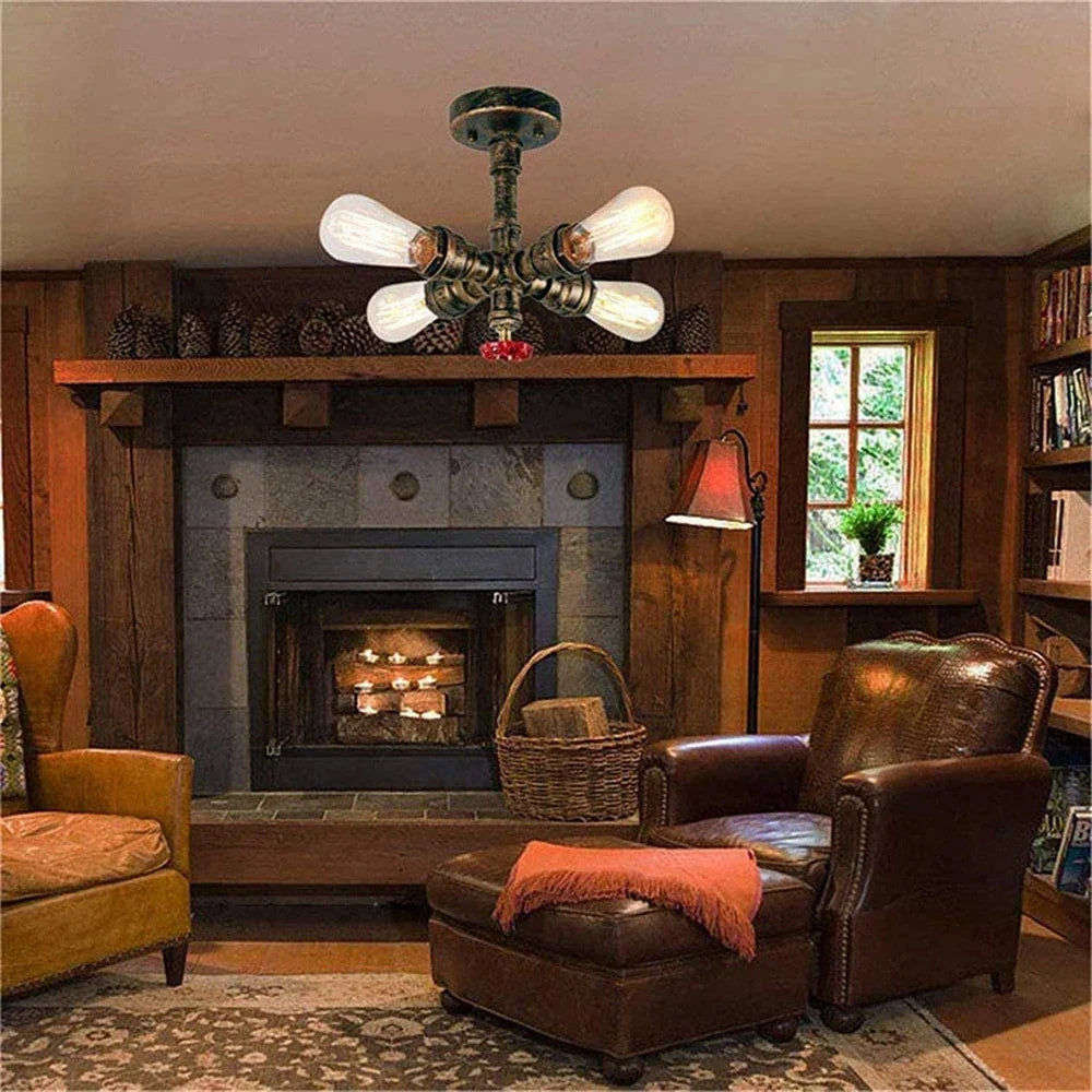 Industrial Water Pipe Ceiling Light Fixture for Living Room and Restaurant Decor