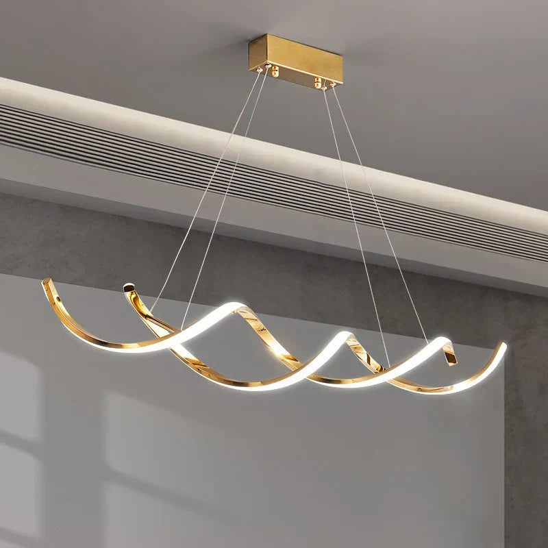 Modern Wave LED Chandelier for Luxury Dining Room and Cafe Lighting