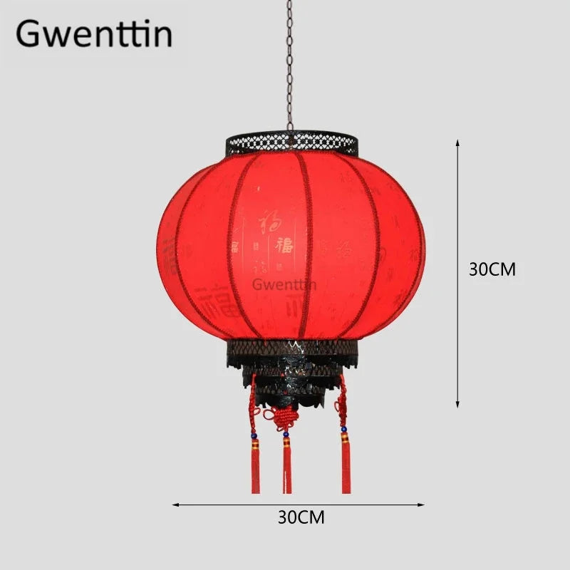 Sheepskin Lantern Pendant Light - Vintage Chinese Style Wooden Hanging Lamp