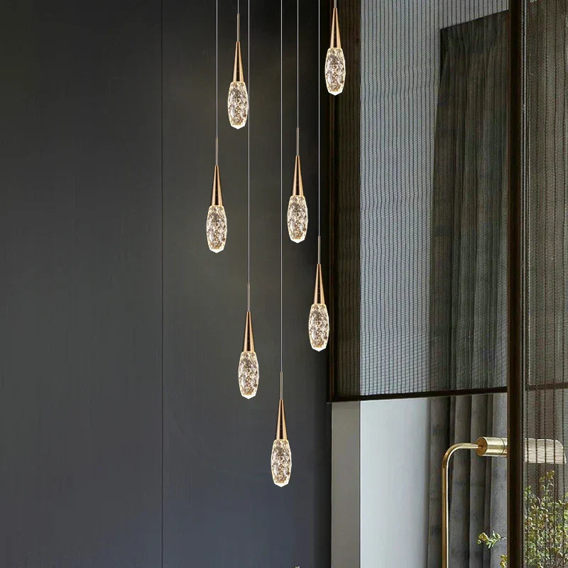 Crystal Penthouse Chandelier: Luxury Staircase Pendant Light for Modern Living Room & Loft