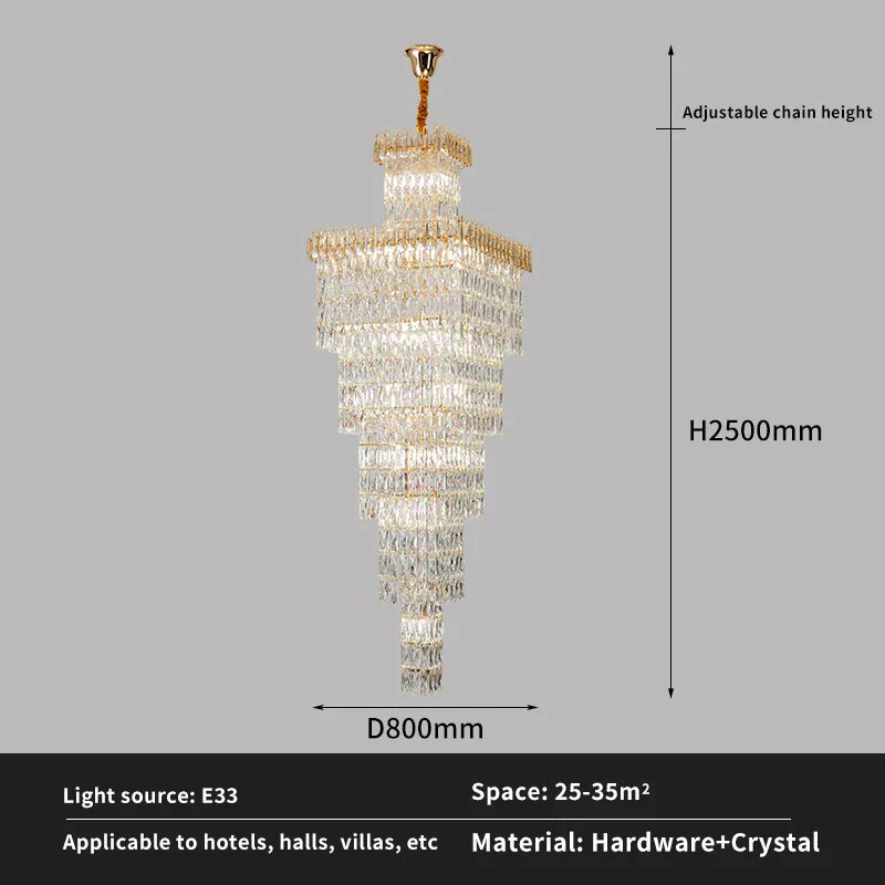 Crystal Luxe Living Room Chandelier - Modern & Elegant Hall Staircase Lighting