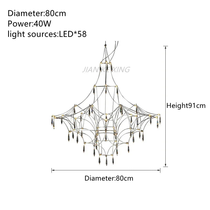 Starry Rain Crystal Chandelier: Luxury LED Lighting Decor for High Floors